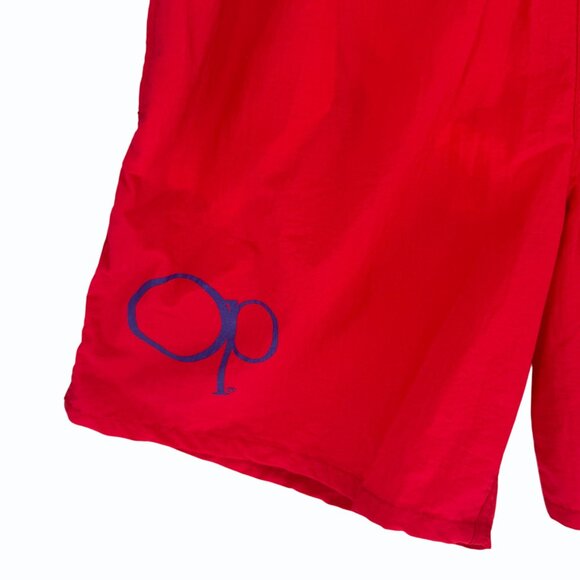 VTG 90s OP Ocean Pacific Swim Shorts Trunks Mens M Red Plaid Elastic Waist Liner - Picture 2 of 12